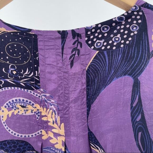 MASAI Purple Print Tunic Size Medium Made India Satin Wrinkled Style Medium - Picture 7 of 13